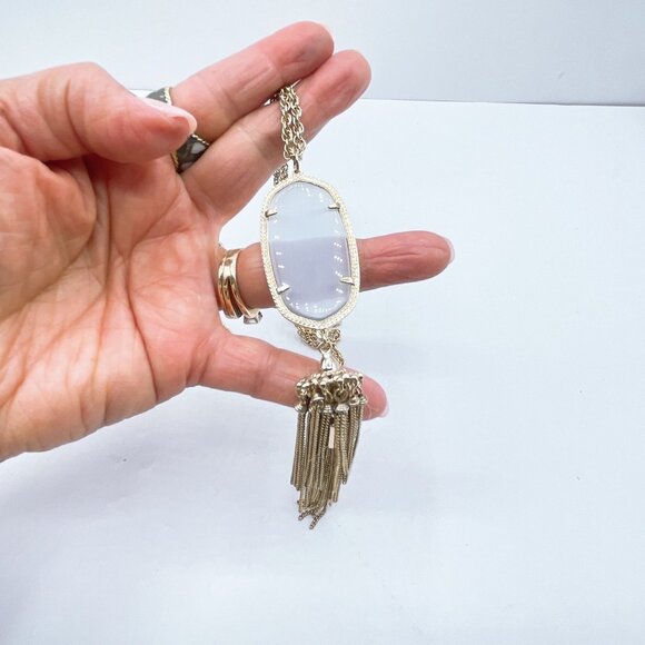 Kendra Scott Gold-Toned Long Necklace With Oval Pendant & Chain Tassel - Picture 2 of 6